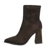 Botas Elásticas Transfronterizas de Comercio Exterior Europeas y Americanas para Mujer, Botas Ajustadas, Nuevo Estilo Otoño e Invierno, Punta Fina, Tacón Alto Grueso, Botines Cortos Estilo Coreano para Mujer