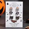 3 Pares de Brincos de Madeira Europeus e Americanos Transfronteiriços de Halloween, Brincos Assustadores, Fofos e Engraçados com Estampa de Fantasma, Abóbora e Caveira