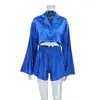 Otoño e Invierno 2026 Nuevo Estilo Europeo y Americano Venta al por Mayor Ropa de Casa Satén Manga Larga Abertura Shorts Conjunto de Dos Piezas Pijama Sexy