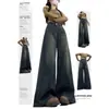 Calça Jeans Azul Claro de Botão Duplo Wide Leg Feminina Outono Tamanho Plus Size Calça Reta Solta Cintura Alta Caimento Valoriza Perna Skinny Comprimento Total