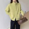 Cardigan Tricotado Novo Simples Casual de Gola Alta com Zíper Duplo para Outono e Inverno Feminino Solto Preguiçoso Versátil Jaqueta Suéter