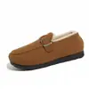 Zapatos cálidos de mujer sin cordones talla grande con acabado mate, hebilla metálica, suela plana cómoda y forro de algodón casual, disponibles para envío directo