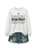 Sudadera casual cómoda de mujer con estampado de corazón de maestra para otoño e invierno, cuello redondo, manga larga, para comercio exterior, sitio independiente de Amazon eBay
