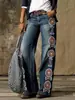 Pantalones de Mujer Estampado Digital Talla Grande Jeans Simulados Nuevo Venta Caliente Transfronterizos Europeos y Americanos Pantalones de Pierna Ancha de Denim Simulado