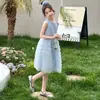 Vestido Regata de Verão para Meninas 2026 Novo Doce Estilo Coreano Sem Mangas Patchwork Vestido Bolo para Crianças Maiores Tendência