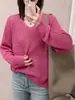 Camiseta Base de Tricô com Decote V Vazado para Mulheres, Manga Longa, Novo Estilo Primavera e Outono 2026, Roupa de Baixo Estilosa, Suéter Pulôver de Cor Sólida