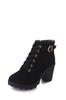 Botas Martin de Tacón Alto con Cremallera Lateral de Caña Corta para Comercio Exterior Europeo y Americano para Mujer, con Hebilla de Cinturón de Tacón Grueso y Punta Redonda, Botas de Cuero, Botas Chelsea