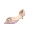 Sapatos de salto alto versáteis estilo francês para mulheres, primavera e outono, com strass, bico fino, salto agulha, sapatos para madrinha, sapatos de salto únicos para o dia a dia, sandálias de bico fechado para o verão