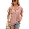 Amazon Exportação Transfronteiriça Europeia e Americana 2025 Primavera e Verão Nova Cor Pura Botão com Capuz Solto Manga Curta Camisetas Tops para Mulheres