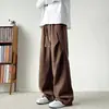 Pantalones casuales plisados estilo americano para hombre, marca de moda para primavera y otoño, pantalones de trabajo fluidos tipo paracaidista, pantalones casuales rectos Maillard