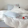 Juego de Cama de Cuatro Piezas de Algodón Puro Bordado Sencillo Funda Nórdica de Algodón Puro Sábana Funda de Almohada Cierre de Botón Dormitorio de Estudiante Cama Litera Juego de Tres Piezas