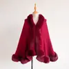 Estilo Otoño e Invierno Nuevo Transfronterizo Color Sólido Piel Sintética de Conejo Elegante Chal Capa de Lana Cárdigan Abrigo Tejido Talla Grande para Mujer
