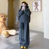 Conjunto de Moda Otoñal para Maternidad Elegante Top de Manga Larga Holgado Chic Perezoso Conjunto de Dos Piezas para Maternidad