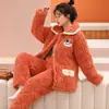 Conjunto de Pijama Acolchado de Franela de Tres Capas de Invierno para Mujeres de Mediana Edad y Mayores Coral Terciopelo Ampliado Cálido Ropa de Casa Cómoda