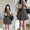 [Traje de Dos Piezas] Estilo Retro de Hong Kong Estilo Preppy Camisa de Manga Corta Rayada Superior Estilo Coreano Versátil Estudiante Bai Shihua