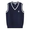 Nuevo Chaleco de Punto Otoño Cuello en V Bloque de Color para Niños Grandes y Medianos Uniforme Escolar Estudiante Venta al por Mayor Chaleco de Punto para Niñas
