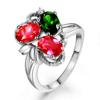 Anillo de gema de imitación de turmalina natural de color rojo y verde, anillo de gema de color con diseño de flor abierta en flor