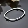 Pulseira Quadrada Aberta Oca de Prata S925 Italiana 3mm para Mulheres, Design Europeu e Americano, Moderna e Versátil, Pulseira Elegante