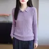 Camiseta Base de Lana Estilo Otoño e Invierno para Mujer, Top de Punto Trenzado con Cuello, Color Sólido Clásico, Suéter Versátil de Manga Larga para el Día a Día