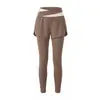 Conjunto Deportivo de Cintura Alta Cruzada Top Corto de Manga Larga Falda-pantalón Falsa de Dos Piezas Secado Rápido Correr Yoga Conjunto de Dos Piezas