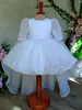 Vestido Blanco de Princesa para Niñas 2026 Nuevo Estilo Vestido de Malla con Lazo para Bebés y Niños Vestido de Cumpleaños de Un Año Navidad