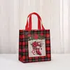 Bolsa de Tela No Tejida Estampada Navideña de Dibujos Animados a Cuadros Bolsa de Empaque para Souvenir de Fiesta Navideña Bolsa de Mano para Centro Comercial