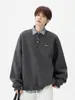 Sudadera Bordada de Pareja Estilo Americano para Hombre Primavera Moderna Retro Cuello Henley Manga Larga Holgada Suéter Juvenil