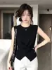Diseño de moda estilo coreano, top de punto irregular con cruce y lazada, top sin mangas casual, simple y versátil para mujer, de verano