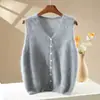 Chaleco cárdigan de punto cepillado para mujer, Nuevo Otoño/Invierno, Cachemir Lana, Cuello en V, Color Sólido, Sin Mangas, Chaleco de Capa