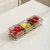Prato de frutas de vidro de luxo leve, prato criativo dividido para lanches na sala de estar da casa, prato de lanches de frutas secas, prato de sobremesa, prato de frutas e doces