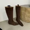 Primeiro Encontro Jifa Estilo Casual Francês Camurça Interior Aumento de Altura Botas Longas Femininas Outono Inverno Novas Elegantes Versáteis Temperamento Emagrecedoras Botas Longas