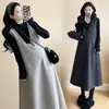 Ropa de maternidad 2026 otoño e invierno tela de lana reversible en capas sarga suelta vestido chaleco de lana de maternidad