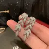 Pendientes de Borla Hoja de Sauce con Circonita Aguja de Plata Moda Temperamento Pendientes de Botón de Alta Gama Nicho Exquisitos Versátiles Pendientes al por Mayor para Mujeres