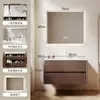 Gabinete de Lavabo Combinado Estilo Medieval Color Nogal Lavabo Cerámico Integrado Doble Cajón Gabinete de Baño Pedestales para Lavabo Personalización