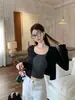 Camisola Listrada Colorida de Contraste de Nicho Conjunto Hot Girl Cardigã de Manga Longa de Outono para Mulheres Jaqueta Curta Conjunto de Duas Peças