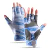 Guantes de Pesca Verano Nuevo Estilo Modelo Delgado para Hombres para Conducir y Ciclismo Transpirables Seda de Hielo Pesca al Aire Libre Tres Dedos Antideslizantes Guantes para Mujeres