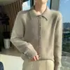 Suéter Abrigo Cardigan Rayado Corto Otoño e Invierno Tejido Temperamento Nuevo Cuello para Mujer Camisa Lisa Holgada con Botones