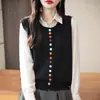 Chaleco cardigan de punto de algodón puro con botones de colores para mujer, chaleco chaqueta exterior sin mangas holgado para primavera/otoño 2025 para mujer, envío directo