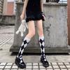 Meias femininas estilo preppy retrô britânicas em forma de losango jk, cano médio, meias longas de algodão, primavera e outono, na moda