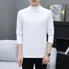 Camiseta de manga larga de terciopelo de doble cara para hombre, con cuello medio, para invierno, para primavera y otoño, con cuello medio alto y combinable.