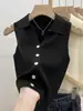Camisola fina de ajuste slim con cuello polo para mujer, principios de primavera de 2026, top sin mangas de punto de seda helada