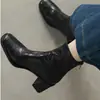 Botas ajustadas elásticas de tacón grueso retro negro para mujer, punta cuadrada, cremallera trasera, botas de moda marrones 2026, botines versátiles y elegantes