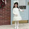Vestido de Fiesta Navideña para Niñas, Vestido Brillante de Lentejuelas, Elegante Vestido Chaleco Floral de Plumas Estilo Pequeña Princesa Chanel