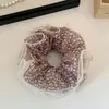 Scrunchie de Malha Tendência Nova para Primavera e Verão com Quatro Camadas de Delicados Designs Estampados, Elástico de Rabo de Cavalo, Elástico de Coque para Mulheres