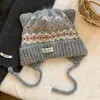 Pasamontañas de Punto Retro Fair Isle para Mujer Otoño Invierno Adelgazante Envoltorio para Cara y Cabeza Caliente Engrosado Protección para Orejas Sombrero de Lana