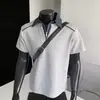 Lujo Ligero Diseño de Media Cremallera Gris Manga Corta Estilo Verano para Hombre Camiseta Polo Camiseta Falsa de Dos Piezas Moderna Algodón Negro Gris Claro