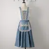 Delantal de Encaje Vintage Estilo Francés para Mujer, Falda con Tirantes para Cocina y Hogar, Elegante y Dulce con Bordes Fruncidos y Patchwork de Encaje en Marrón