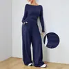 Conjunto de dos piezas de moda casual cómoda para mujer, color liso, manga larga y pantalones de pierna ancha, transfronterizo europeo y americano 2026 Amazon