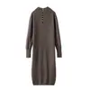 Vestido de punto de cachemira con cuello alto para mujer, Otoño e Invierno, Suelto, Adelgazante, Vestido suéter, Largo por encima de la rodilla, Manga larga, Vestido base