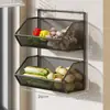 Estante de Almacenamiento para Cocina Montado en la Pared Sin Taladro Cesta Multifuncional para Almacenar Cebolleta Jengibre Ajo Estante Doble Colgante Estante para Verduras y Condimentos